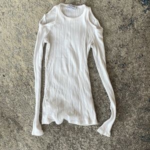 Frame White Ribbed Peekaboo Shoulder Long Sleeve Shirt